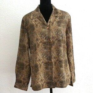 Notations, brown/black animals prints long sleeve shirt,